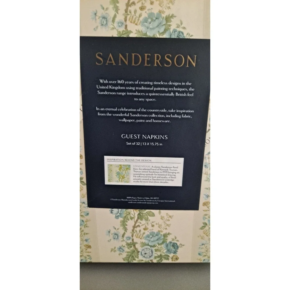 New Set Of 32 Sanderson Paper Guest‎ Napkins Hykenham Inspired